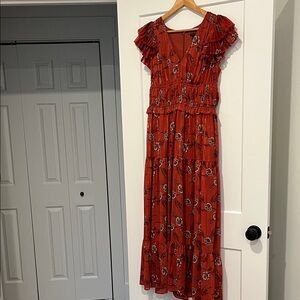 Ann Taylor Rust Floral Tiered Maxi Dress